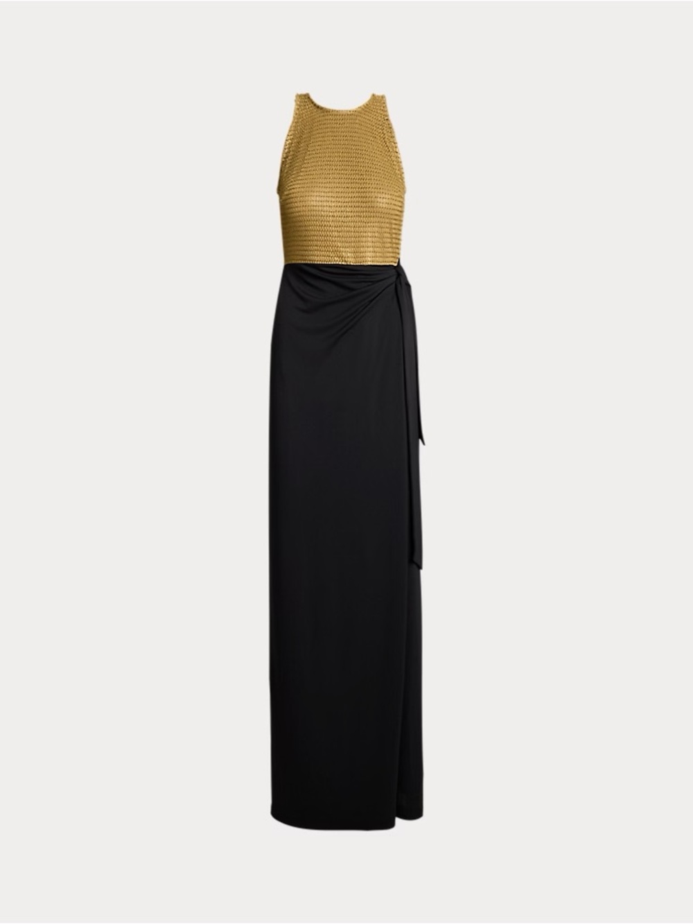 Lauren Ralph Lauren Beaded Mesh & Jersey Tie-Front Gown Size 14 NWT